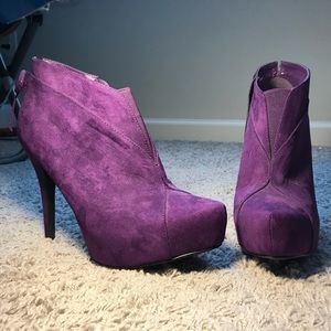 Purple suede high heeled booties